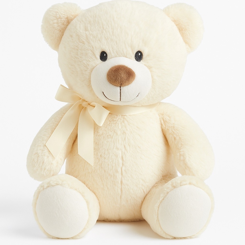 Cream Stuffed Teddy Bear with Bow - Picture 4 of 4